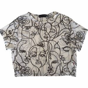 PrettyLittleThing Black‎ and White Artistic Mesh Top size 6